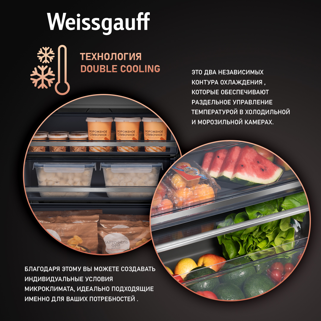 Встраиваемый холодильник Weissgauff WRKI 1970 Total NoFrost Inverter Premium EcoFresh Inox