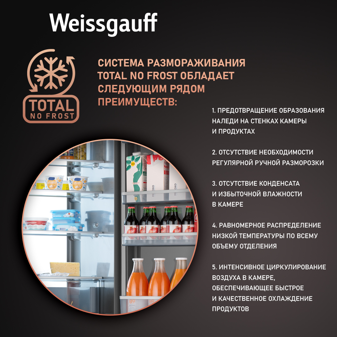 Встраиваемый холодильник Weissgauff WRKI 1970 Total NoFrost Inverter Premium EcoFresh Inox